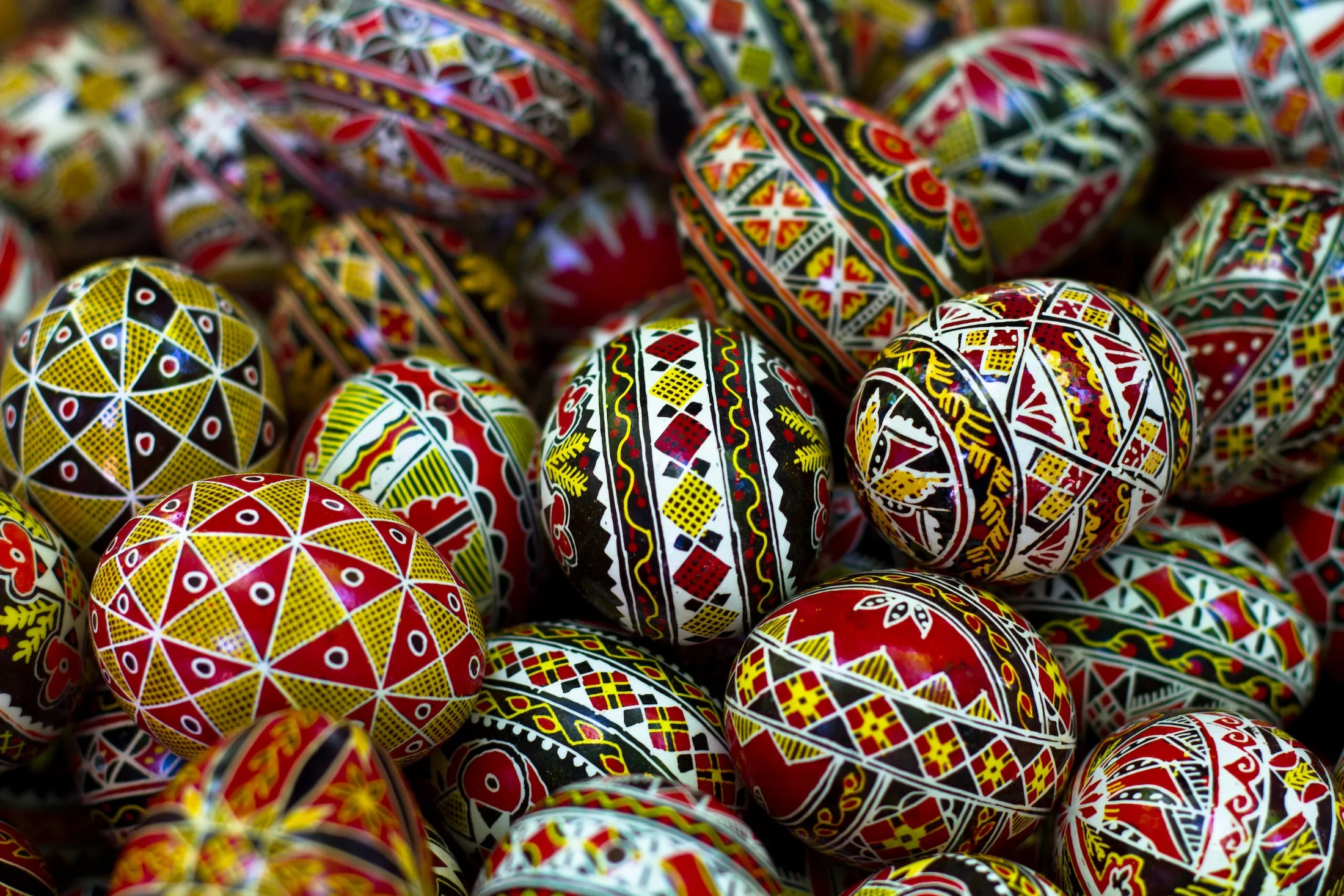 Different handmade painted easter eggs from Romania